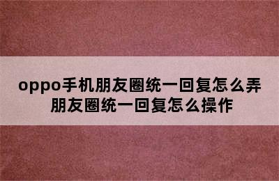 oppo手机朋友圈统一回复怎么弄 朋友圈统一回复怎么操作